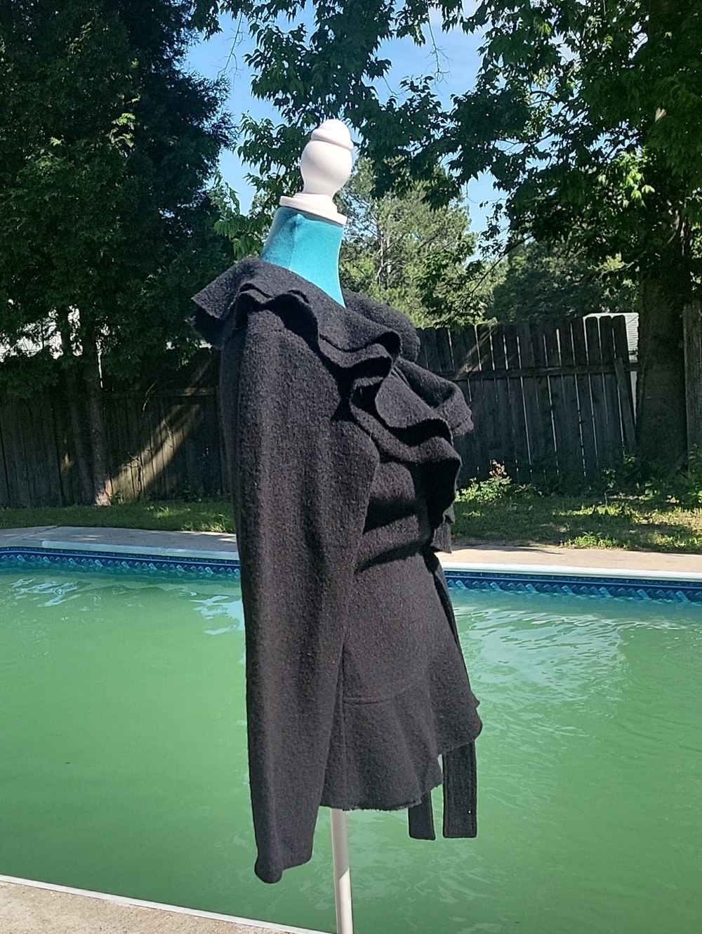 Black Ruffle Front Knit Cardigan